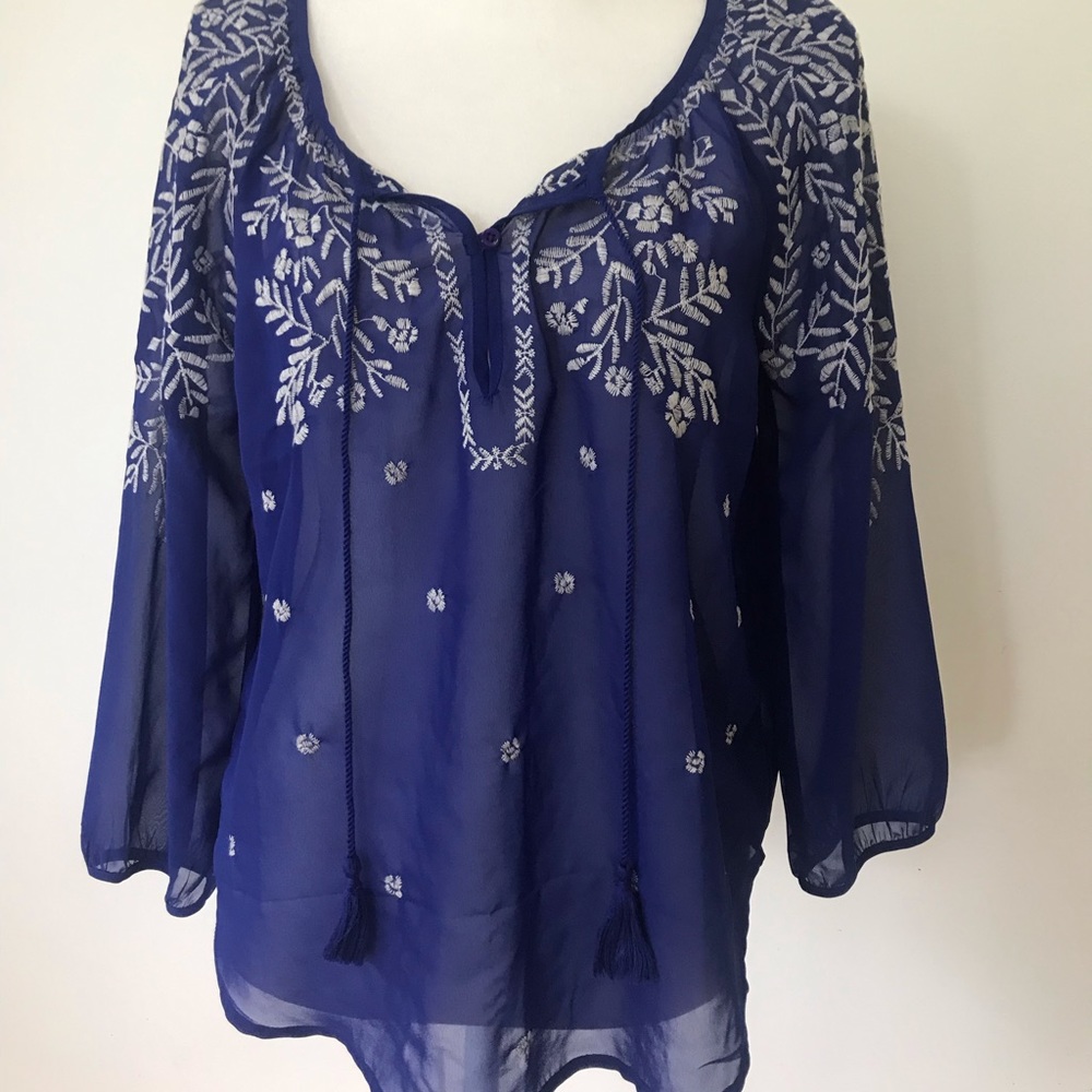 American Eagle Sheer Embroidered Floral Top